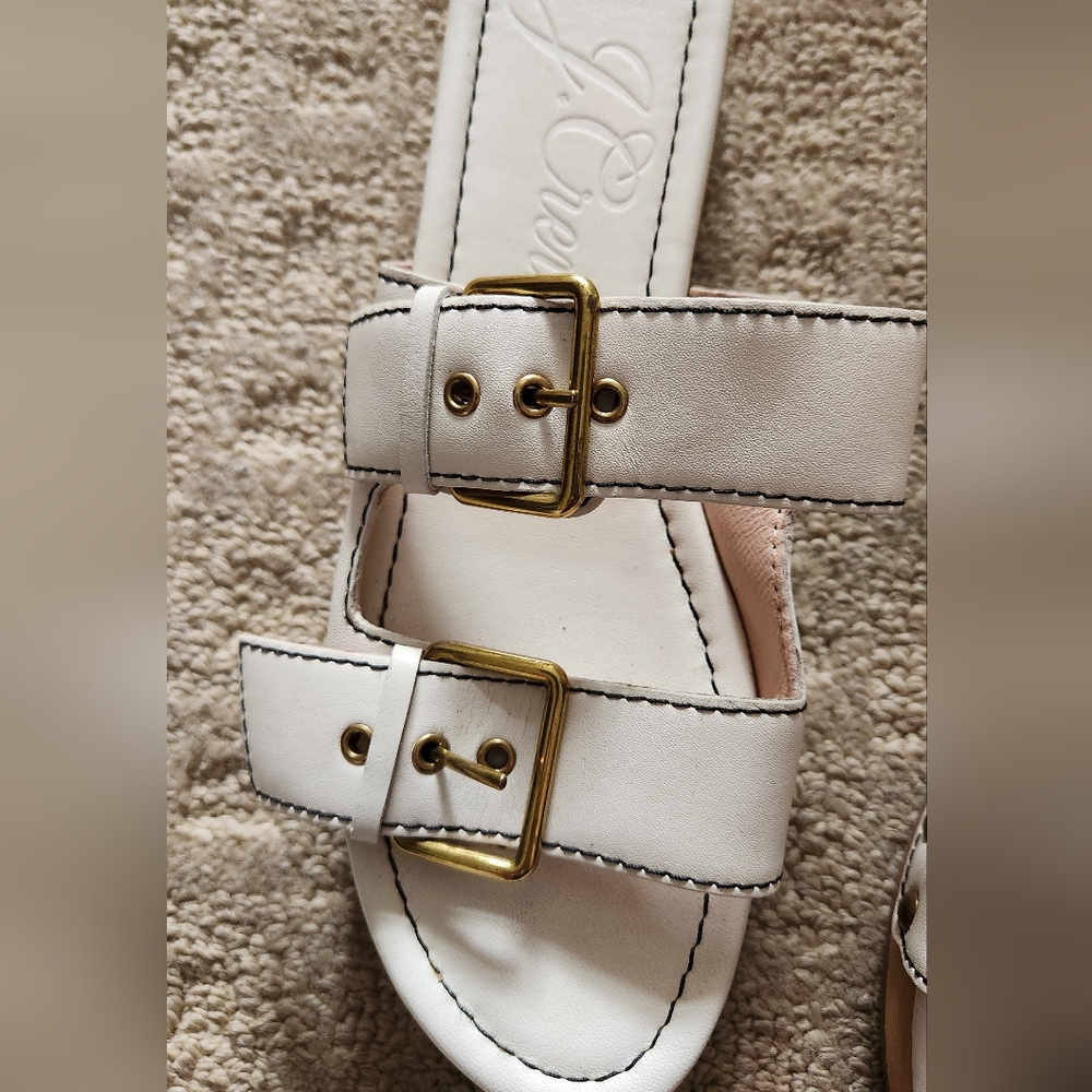 J CREW Real Leather Double Strap Wood Clog Mule Sandal 6.5 boho hippie festival - Picture 7 of 8
